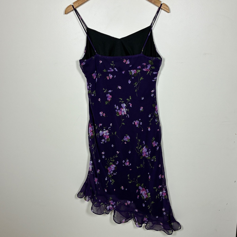 Vintage Y2K Fairy Babydoll Slip Dress Size M Purple Asymmetrical Hem Floral - Picture 2 of 12